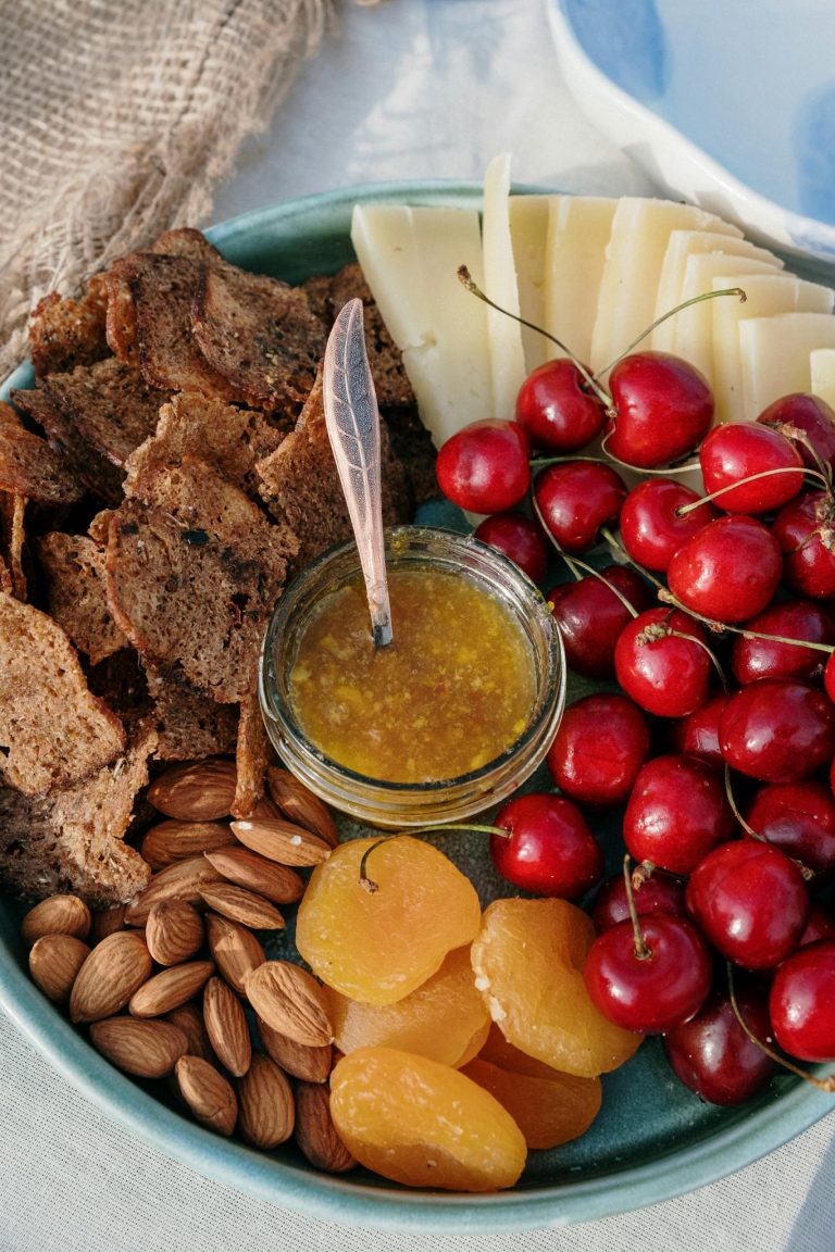 Red Cherries on Clear Glass Bowl